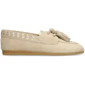 Manfield Beige suède loafers met kwastjes | Maat 39