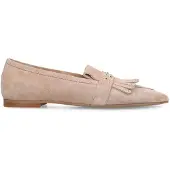 Manfield Beige suède loafers met gouden studs | Maat 37
