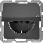 Hager Berker stopcontact SCHUKO met klapdeksel en verhoogde bescherming tegen aanraking, type Q.1/Q.3, antraciet, fluweel, 1 stuk.