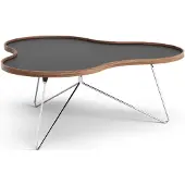Swedese Flower tafel 107 x 114cm zwart, 45cm, walnoothouten rand, verchroomd onderstel