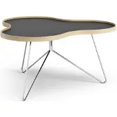 Swedese Flower tafel 84 x 90cm zwart, 45cm, eikenhouten rand, verchroomd onderstel
