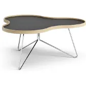 Swedese Flower tafel 84 x 90cm zwart, 39cm, eikenhouten rand, verchroomd onderstel