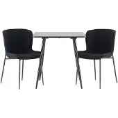 Ebuy24 Polar eethoek tafel 75x75cm en 2 teddy stoelen zwart.