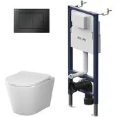 AM.PM Spike complete hangtoiletset met inbouwreservoir – zwart bedieningspaneel