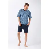 Hajo heren shortama blauw patroon | Maat 58