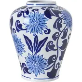 Beliani GIRONA - Bloemenvaas - Wit/Blauw - Porselein