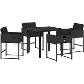 vidaXL Tuin Eettafel Set 5 st Zwart poly rattan