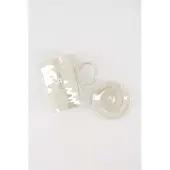 Zusss Cadeauset Theemok En Dipschaaltje Hartje Parelmoer Zand - Verjaardag - Cadeau Keramiek Zand