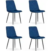 Leobert Set van 4 Eetkamerstoelen TURIN Donkerblauw – Velvet Bekleding, Modern, Ergonomisch Design, Zwarte Metalen Poten, Max. 120 kg