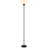Home Sweet Home Moderne E27 LED Vloerlamp - 28/28/173.5 cm - Zwart - Metalen Staande Lamp met Wit Lampenkap - Geïntegreerde LED 4W 806Lm 2700K - Voor Kantoor en Slaapkamer - met schakelaar