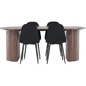 Ebuy24 Härön eethoek tafel 90x200cm en 4 velours stoelen mocca.