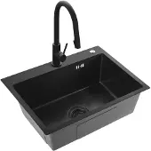 REA Liam - Keukenspoelbak - Zwart - 58x45x18,5cm - Met Keukenmengkraan Fresh
