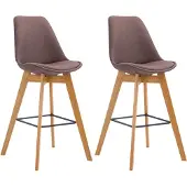 CLP Set van 2 barkrukken Metz, bekleed met stof, met rugleuning en voetsteun | Kleur: bruin, frame: naturel