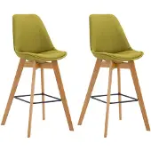 CLP Set van 2 barkrukken Metz, bekleed met stof, met rugleuning en voetsteun | Kleur: groen, frame: naturel