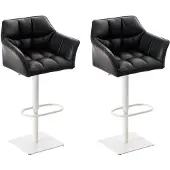 CLP Set van 2 barkrukken Damaso, kunstleer, draaibaar en in hoogte verstelbaar | Kleur: zwart, frame: wit
