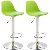 CLP Set van 2 barkrukken, model Kiel, van kunststof, met verstelbare hoogte en 360 graden draaibaar | Kleur: groen, frame: chroom