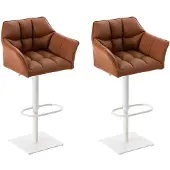 CLP Set van 2 barkrukken Damaso, bekleed met kunstleer, draaibaar en in hoogte verstelbaar | Kleur: lichtbruin. Frame: wit