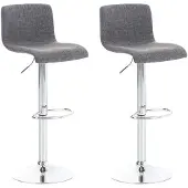 CLP Set van 2 barkrukken "Hover", bekleed met stof, in hoogte verstelbaar en draaibaar | Kleur: lichtgrijs, frame: chroom