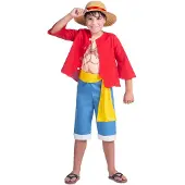 MOM Luffy One Piece Kids Costume Rood 10-12 Years Kinderen