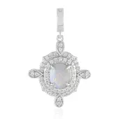 Cavill - Zilveren Hanger 925 Sterling Zilver Geplatineerd - 0,7 ct Australische Opaal Ovaal - 0,77 ct Cambodjaanse Zirkonen - Elegant 33x21 mm