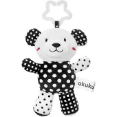 Akuku Pluche rammelaar teddybeer zwart-wit 13cm - Babyrammelaar
