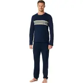Schiesser Pyjama lang ' Casual Nightwear ' beige / navy / grijs