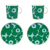 Marimekko Unikko ontbijtset White-green-light blue, 4 delar