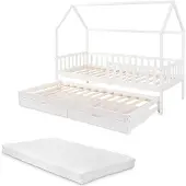 En.casa Kinderbed Aarghonmaa met matras uitschuifbed en opberglades 90x200 cm wit []