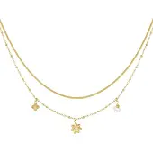 Yehwang Ketting Layered Flowers - Goudkleurig - Kleurvast Stainless Steel