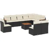 vidaXL 11-delige Loungeset met kussens poly rattan zwart