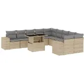 vidaXL 11-delige Tuinset met kussens poly rattan beige
