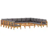 vidaXL - 10-delige - Loungeset - met - kussens - massief - acaciahout