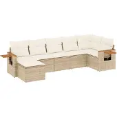 vidaXL 7-delige Loungeset met kussens poly rattan beige