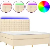 vidaXL Boxspring met matras en LED stof crèmekleurig 180x200 cm