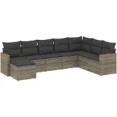 vidaXL 8-delige Loungeset met kussens poly rattan grijs