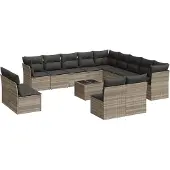 vidaXL 14-delige Loungeset met kussens poly rattan lichtgrijs