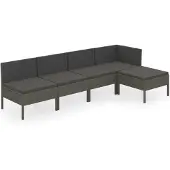 vidaXL 5-delige Loungeset met kussens poly rattan grijs