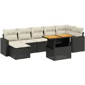 vidaXL 8-delige Loungeset met kussens poly rattan zwart