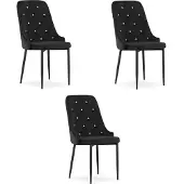 Leobert AMORE Velvet Design Stoelen – Set van 3 – Zwart Fluweel – Verstelbare Zwarte Poten – Modern & Ergonomisch – Max. 120 kg