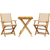 vidaXL 3-delige Bistroset stof en massief hout beige