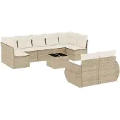 vidaXL 10-delige Loungeset met kussens poly rattan beige