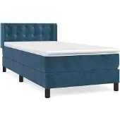 vidaXL Boxspring met matras fluweel donkerblauw 100x200 cm