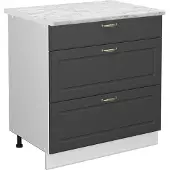Vicco Fame-Line Keukenonderkast – 80 cm met 3 laden, WB Marmer Antraciet-goud