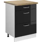 Vicco Keukenonderkast R-Line Zwart hoogglans 60 cm met laden, WB Eik, Model 46682