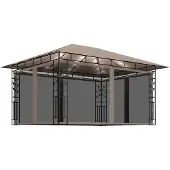 Syfax Prieel met klamboe LED-lichtslinger 180 g/m² 4x3x2,73 m taupe