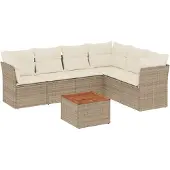vidaXL 7-delige Loungeset met kussens poly rattan beige