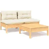 vidaXL 3-delige Loungeset met crèmekleurige kussens grenenhout
