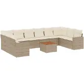vidaXL 11-delige Tuinset met kussens poly rattan beige