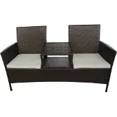 vidaXL Tuinbank 2-zits met tafeltje poly rattan bruin