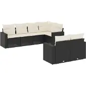 vidaXL 7-delige Loungeset met kussens poly rattan zwart